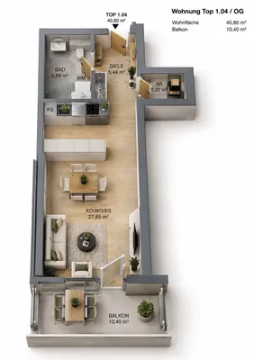 1-Zimmer-Wohnung mieten in Kufstein – 41,28 m², € 995 – Bild 3 von 8