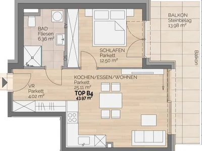 2-Zimmer-Wohnung mieten in Villach – 43,97 m², € 1.449 – Bild 5 von 5