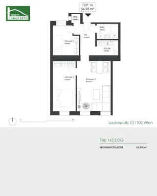 3-Zimmer-Wohnung kaufen in Wien – 56,98 m², € 279.000 – Bild 3 von 3