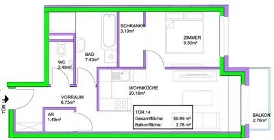 2-Zimmer-Wohnung kaufen in Wien – 50,89 m², € 284.000 – Bild 6 von 6