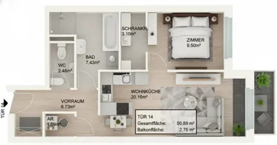 2-Zimmer-Wohnung kaufen in Wien – 50,89 m², € 284.000 – Bild 5 von 6