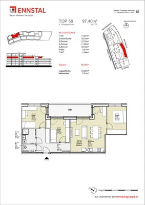 4-Zimmer-Wohnung mieten in Graz – 97,52 m², € 1.288 – Bild 3 von 3
