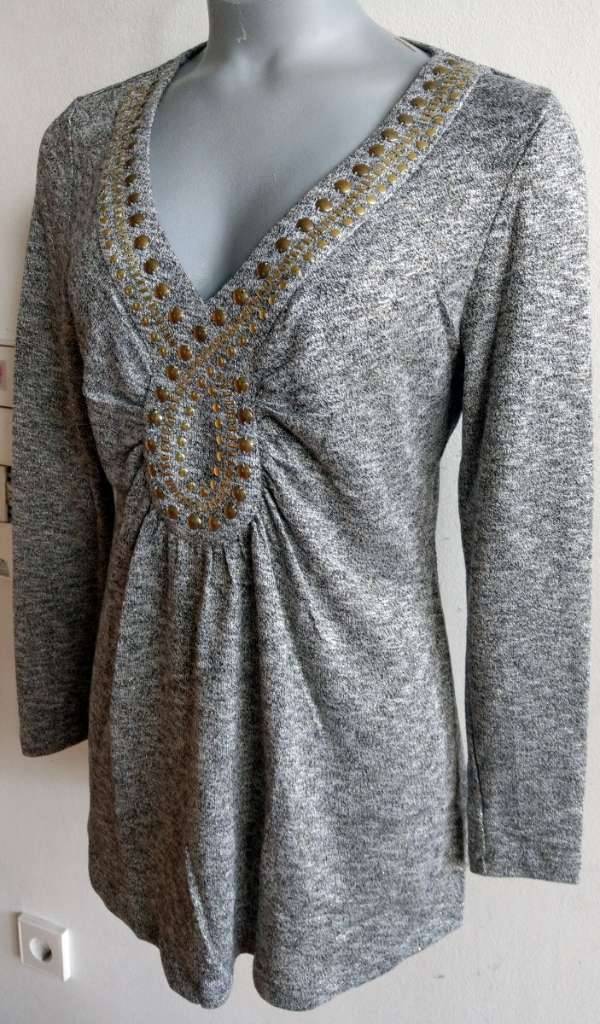 Mandarin - Pullover schwarz grau gold meliert - Langarmpullover - Viscose - Gr. 40 42