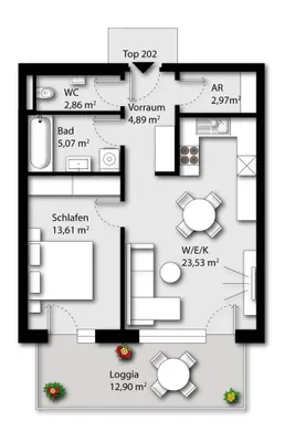 2-Zimmer-Wohnung kaufen in Wels-Land – 52,93 m², € 259.000 – Bild 9 von 9
