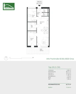 3-Zimmer-Wohnung mieten in Graz – 65,19 m², € 949 – Bild 22 von 22