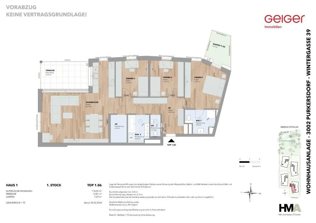 Helle 4-Zimmer-Wohnung mit südseitiger Terrasse in Purkersdorf - Top 1.06 - Ansicht 2