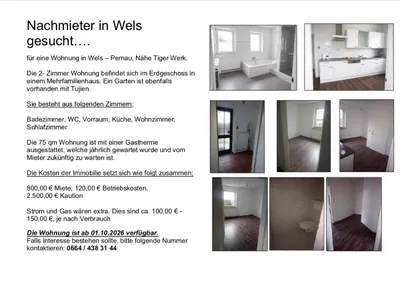 2-Zimmer-Wohnung mieten in Wels – 75 m², € 920 – Bild 1 von 9