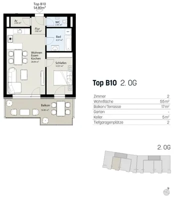 2-Zimmer-Wohnung mieten in Linz Land – 55 m², € 980 – Bild 3 von 6