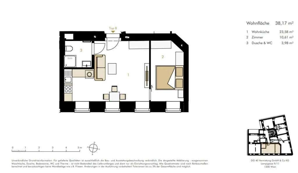Moderne 2-Zimmer-Wohnung in 1200 Wien/800m vom 9. Bezirk entfernt - Erstbezug, Fußbodenheizung, U-Bahn-Nähe Friedensbrücke! - Ansicht 2