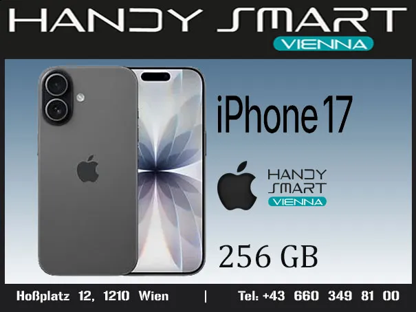 iPhone 17 256GB, Black ( Schwarz )/ Nagelneu, Org. Versiegelt/ Offen für Alle Netze, Frei Für Alle Netze/ Mit OVP und 1 Jahr Herstellergarantie/ Nur bei Handy Smart Vienna/