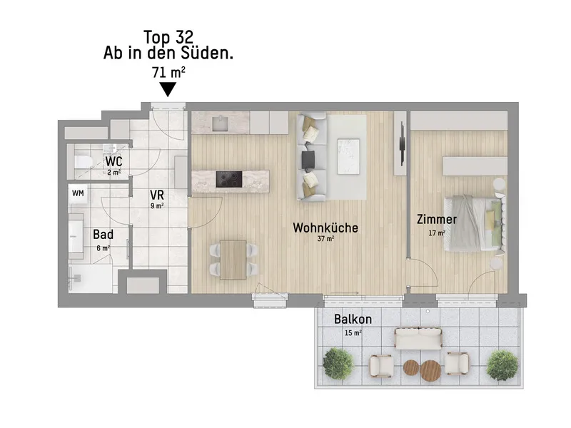 1220, Wagramer Straße, Beim Donau Zentrum, U1 und Alte Donau, 2-Zimmer-Eigentumswohnung - Ansicht 3