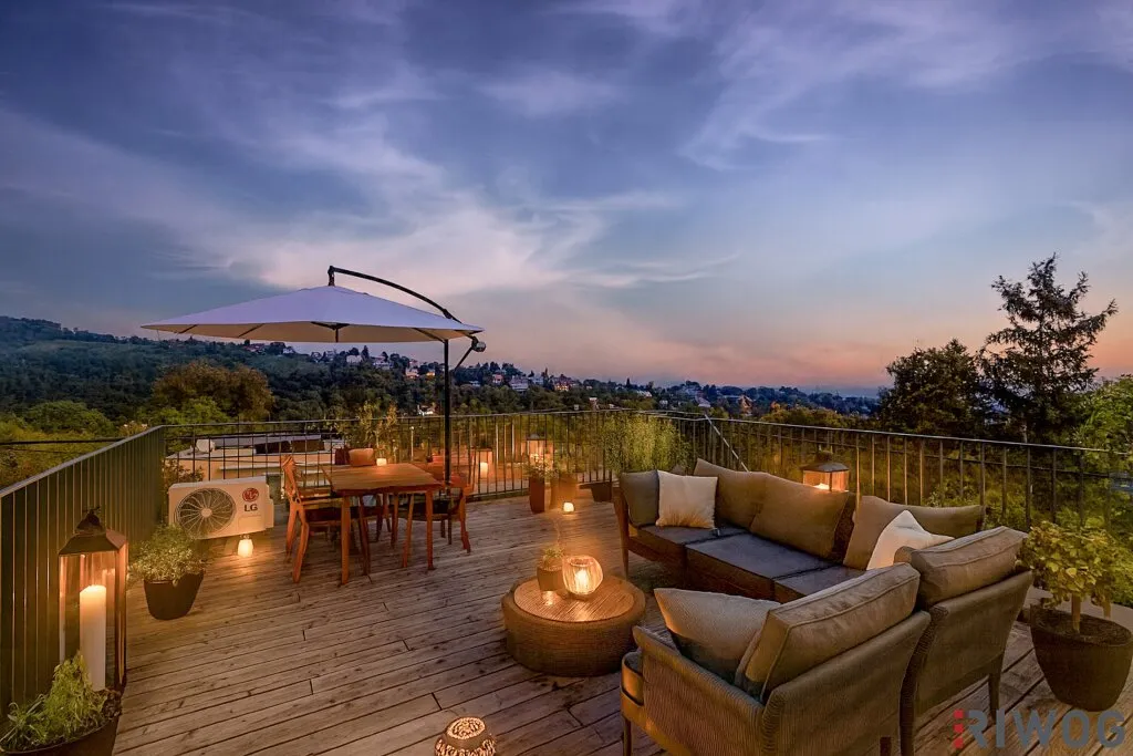 MINI VILLA AM HACKENBERG MIT CA. 37m² DACHTERRASSE UND IMPOSANTEM WEITBLICK AUF DIE CITY - EIGENGRUND IM KLEINGARTEN - GANZJÄHRIG BEWOHNBAR - Ansicht 2