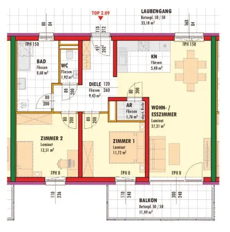 Wohnung im 1. Obergeschoss mit Balkon - Ansicht 2