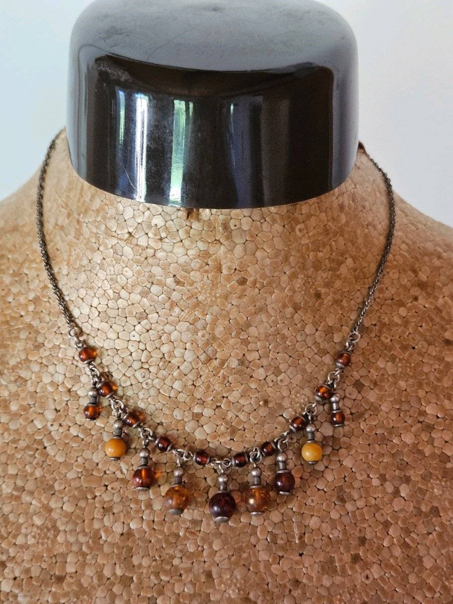 Zartes feines Silber Bernstein Collier 925 schöne Kordelkette