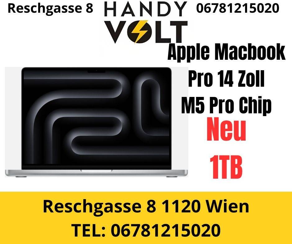 Apple Macbook Pro 14 Zoll 2026 / M5 Pro Chip / 1TB / 24GB RAM / 16 Core GPU / 15 Core CPU / NEU / AT-WARE / Originalverpackt / Volle Herstellergarantie / Silber