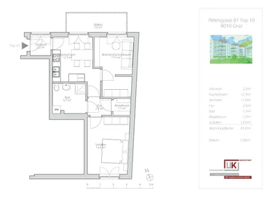 3-Zimmer-Wohnung mieten in Graz – 49 m², € 682 – Bild 2 von 14