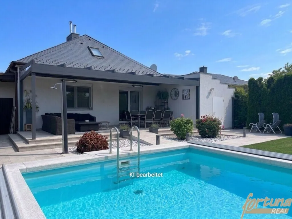 Grünruhelage, alles auf einer Ebene, mit Pool und Garage, Wien