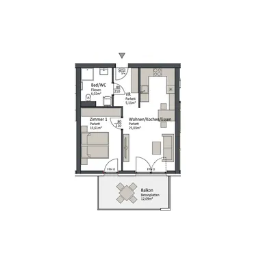 2-Zimmer-Wohnung kaufen in Villach – 49,77 m², € 202.900 – Bild 2 von 4