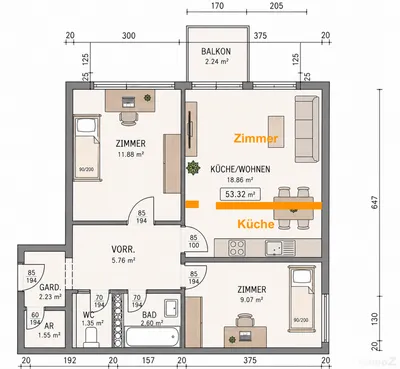 3-Zimmer-Wohnung mieten in Graz – 53,32 m², € 998 – Bild 18 von 18