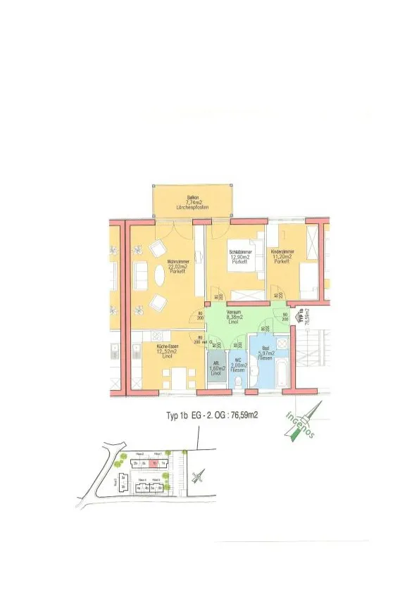 8101 Gratkorn, Raiffeisenweg 19a/6/2. OG, 3 Zimmer, 76,59 m² - Ansicht 2