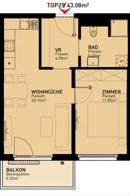 2-Zimmer-Wohnung mieten in Wien – 42,9 m², € 839 – Bild 10 von 10