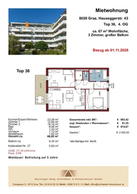 3-Zimmer-Wohnung mieten in Graz – 66,82 m², € 883 – Bild 11 von 11
