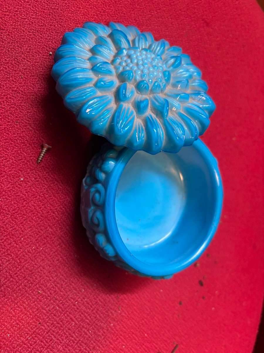 Alte Art Deco Bhmisch Tschechisch Trkis Blau Blumen Glas Kommode  Puderdose Dose Alt Retro Vintage,  39,- (2231 Strasshof an der Nordbahn) -  willhaben