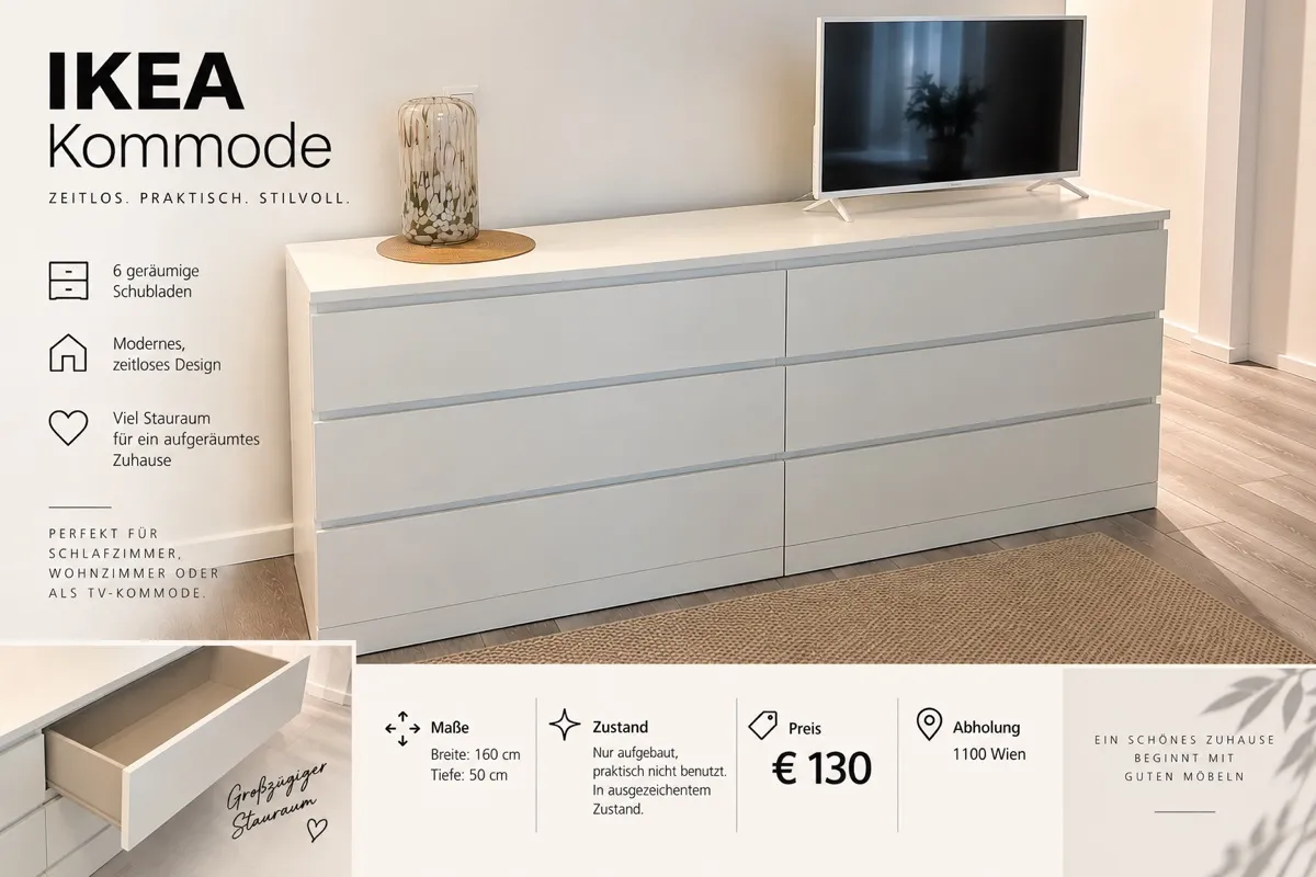 IKEA Kommode weiß - 6 Schubladen - 160 cm, € 130,- (1100 Wien)