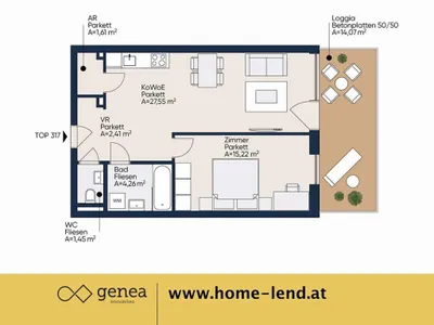 2-Zimmer-Wohnung mieten in Graz – 52,51 m², € 849 – Bild 2 von 21