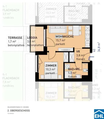 2-Zimmer-Wohnung kaufen in Wien – 33 m², € 237.250 – Bild 3 von 3