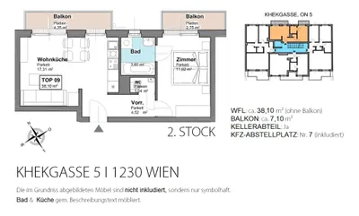 2 Zimmer I 2 Balkone I Neubau I 1 Garagenplatz in der hauseigenen Garage inkludiert – Bild 3