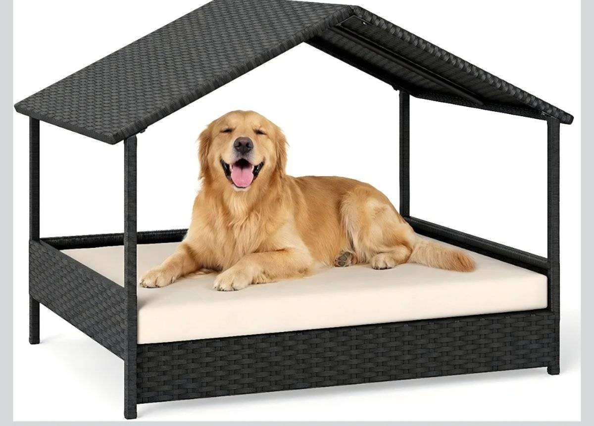 Hundebett aus Rattan berdacht, Hundehtte fr Balkon oder Garten, Gymax,   90,- (1020 Wien) - willhaben