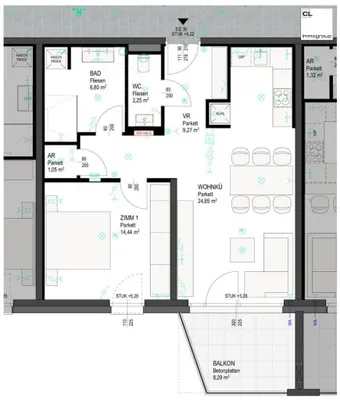 2-Zimmer-Wohnung mieten in Braunau am Inn – 58,66 m², € 1.003 – Bild 2 von 2