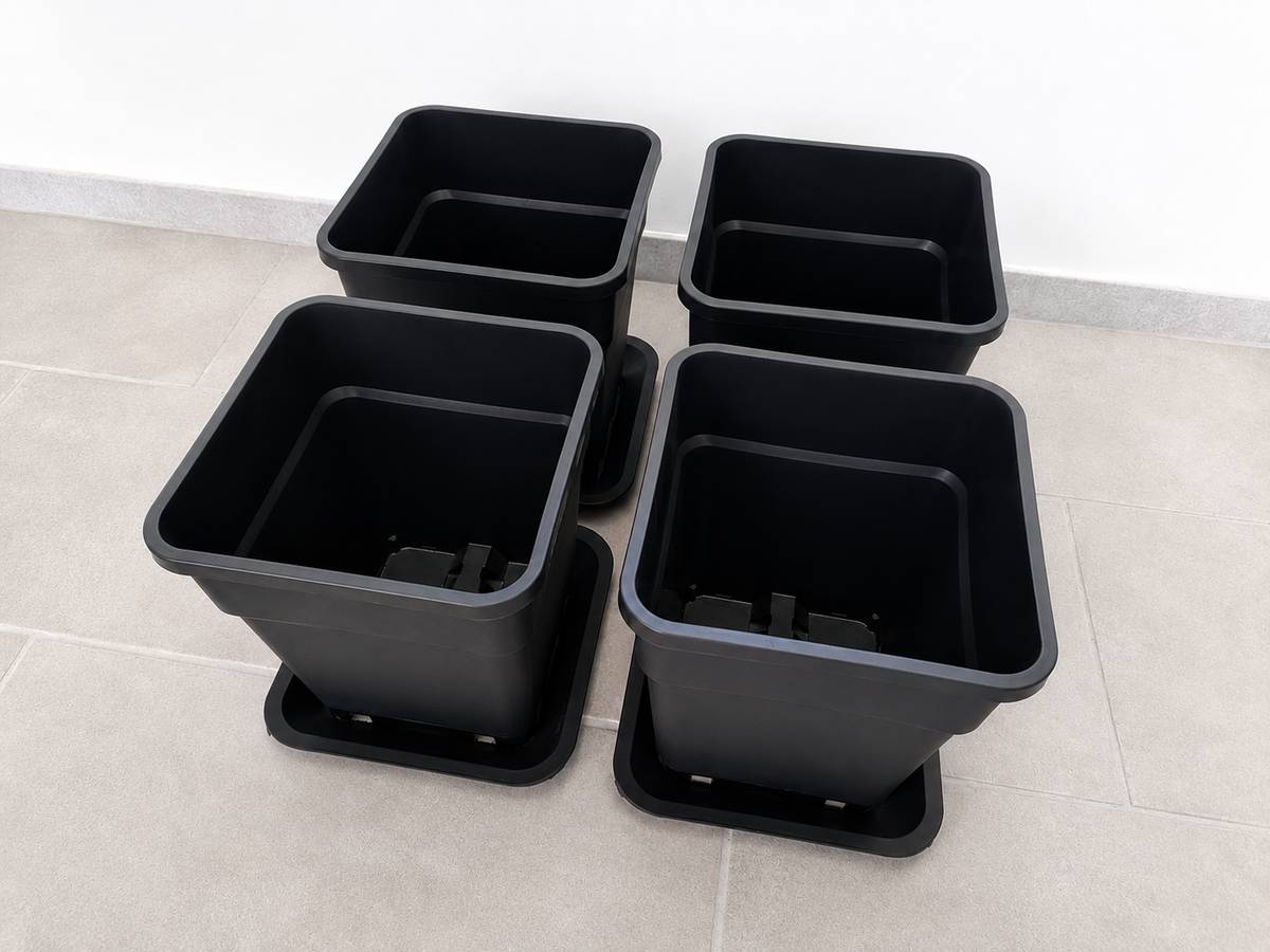 4x Topf eckig inkl. Untersetzer - 11 Liter - 24 x 24 x 28 cm