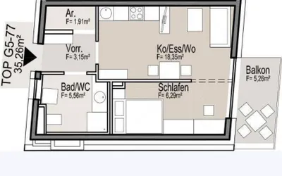 2-Zimmer-Wohnung mieten in Graz – 37 m², € 619 – Bild 9 von 9