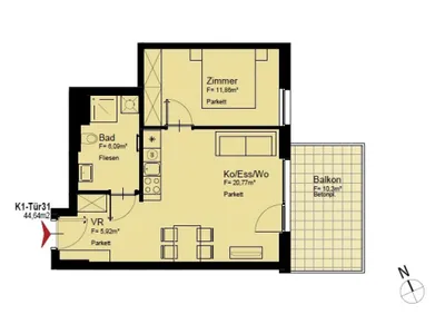 2-Zimmer-Wohnung mieten in Wien – 44,64 m², € 949 – Bild 11 von 11