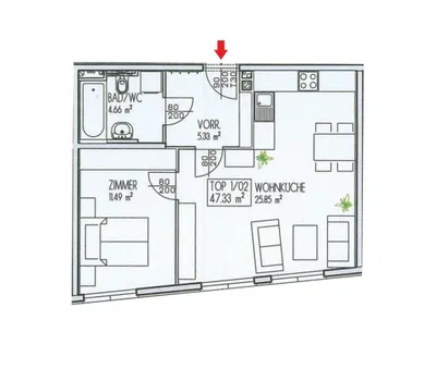 2-Zimmer-Wohnung mieten in Wien – 47 m², € 840 – Bild 7 von 7