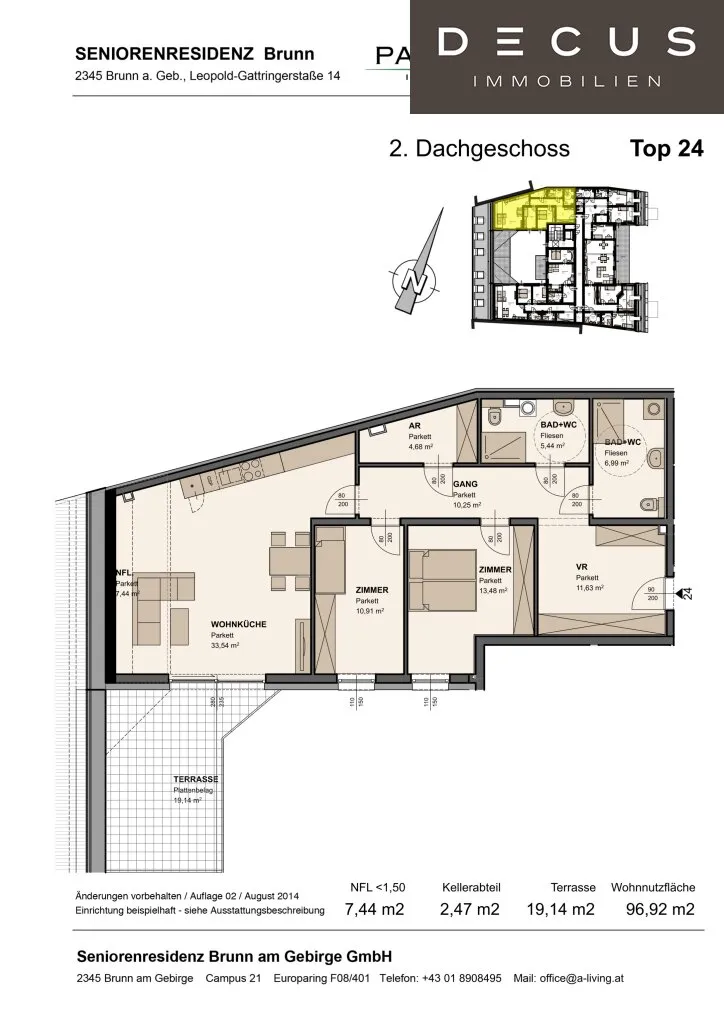 TERRASSENWOHNUNG | GROSSZÜGIGE 3 ZIMMER | SÜDTERRASSE | BETREUTES WOHNEN | FÜR PERSONEN ÜBER 60 JAHREN | SENIORVITA | BRUNN AM GEBIRGE - Ansicht 2