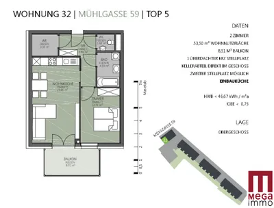 2-Zimmer-Wohnung mieten in Weiz – 53,5 m², € 745 – Bild 8 von 8
