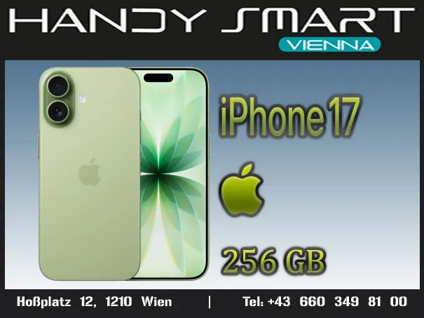 iPhone 17 256GB, Sage ( Grün )/ Nagelneu, Org. Versiegelt/ Offen für Alle Netze, Frei Für Alle Netze/ Mit OVP und 1 Jahr Herstellergarantie/ Nur bei Handy Smart Vienna/