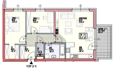 3-Zimmer-Wohnung mieten in Sankt Pölten Land – 76,11 m², € 781 – Bild 2 von 2