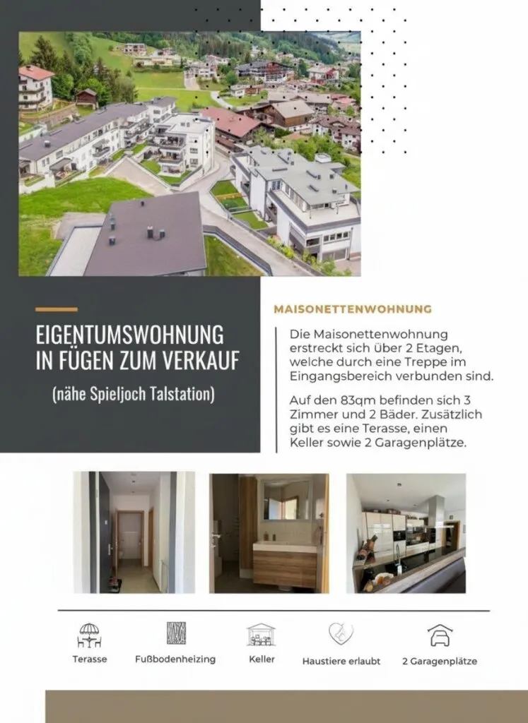 Neuwertige moderne 3-Zimmer-Maisonette mit Terrasse -Nähe Spieljochbahn - Ansicht 3