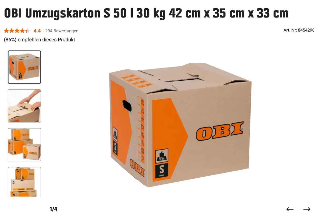 Umzugskartons (OBI, S | 42 x 35 x 33 cm), € 1,- (1040 Wien)