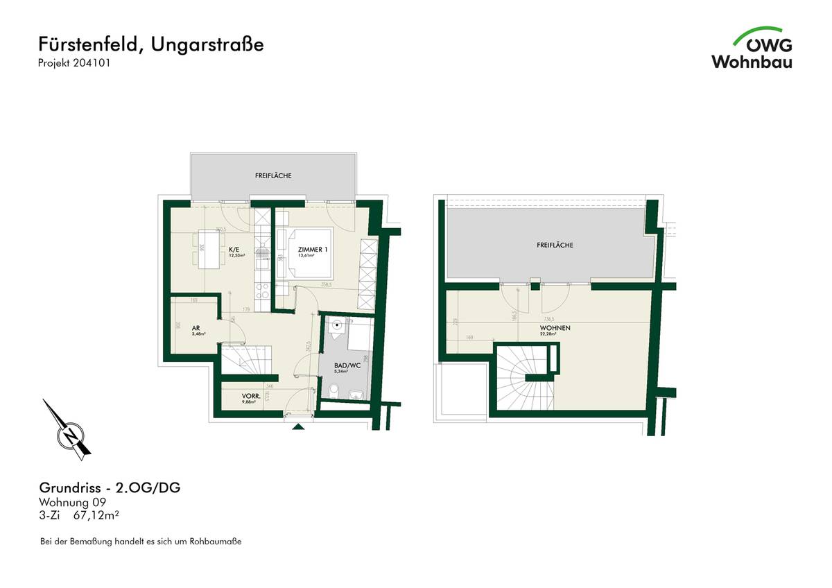 PROVISIONSFREI - Moderne 3-Zimmer-Dachgeschosswohnung mit Balkon & Loggia - Erstbezug - Eigentum - 3 Zimmer - Ansicht 2