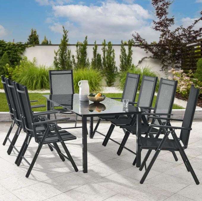 °°°°Abverkauf°°° JOIN-SHOP Milano 9-teilig dunkelgrau Aluminium Gartengarnitur Tisch und 8 Stühlen Sitzgruppe Alu Klappstuhl Sessel JU23716
