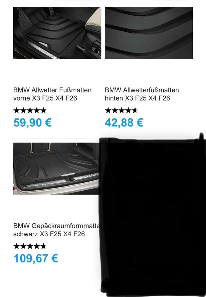Fußmatte BMW Gepäckraumformmatte schwarz X3 F25 X4 F26, BMW