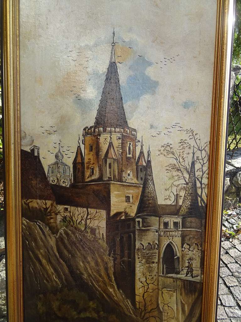 altes Gemälde Burg Schloss Öl auf Leinwand sig. A. Bauer