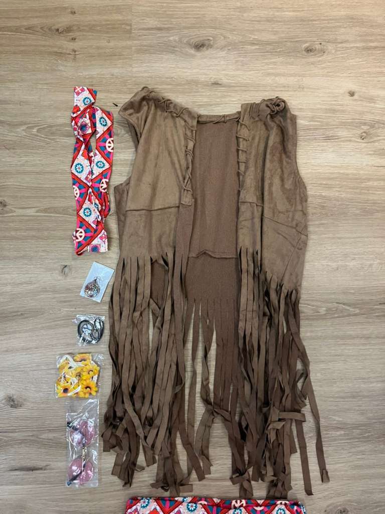 Hippie Kostüm Damen Set mit Fransen-Weste NEU