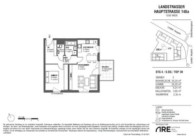 2-Zimmer-Wohnung mit Balkon, 56 m², Landstraße, Landstraße