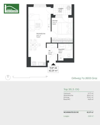 2-Zimmer-Wohnung mieten in Graz – 43,59 m², € 609 – Bild 20 von 20